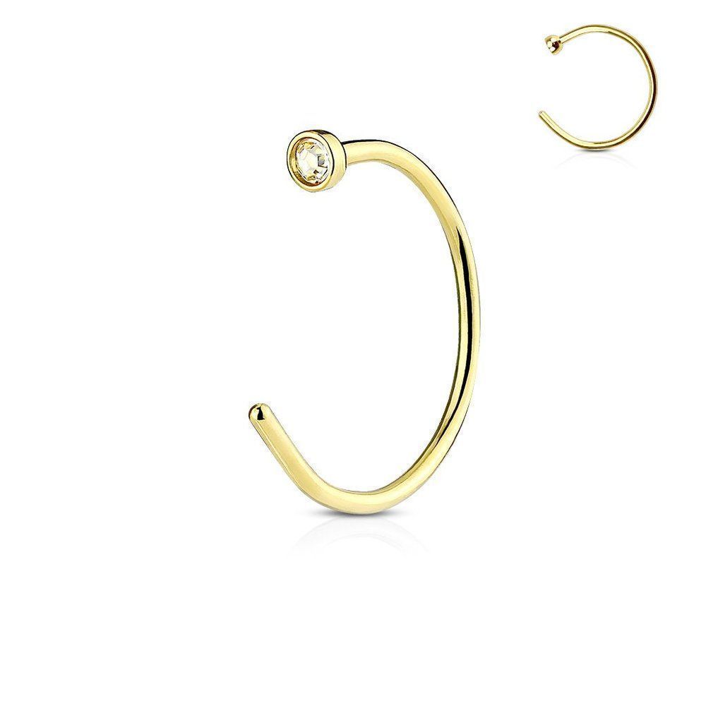 Clear Gemmed Top Gold IP Over 316L Surgical Steel Nose Hoop Ring